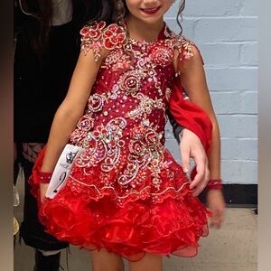 Custom Glitz Pageant Dress Red Cupcake Dress 6/7